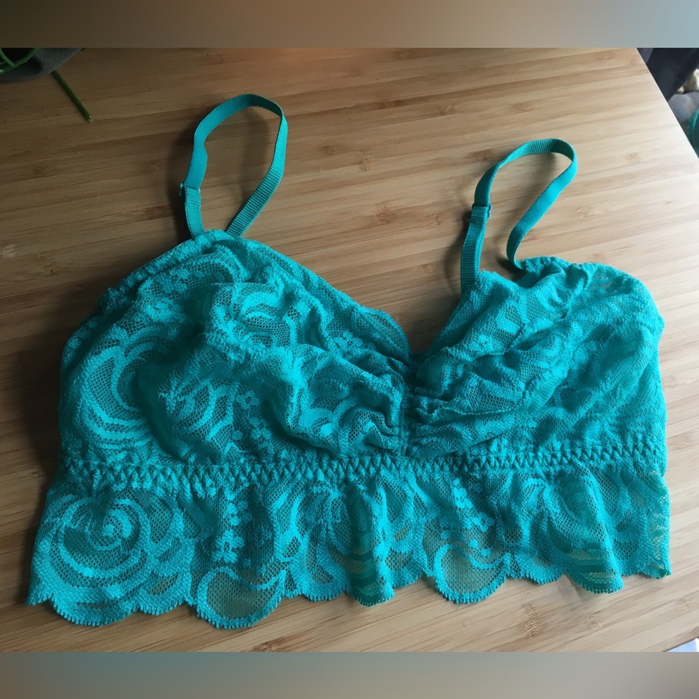 Aqua Turquoise PINK victoria's secret rose lace & mesh bralette in Sz Small '13